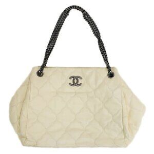 Chanel Handbag Chain Ivory Silver Hardware Leather